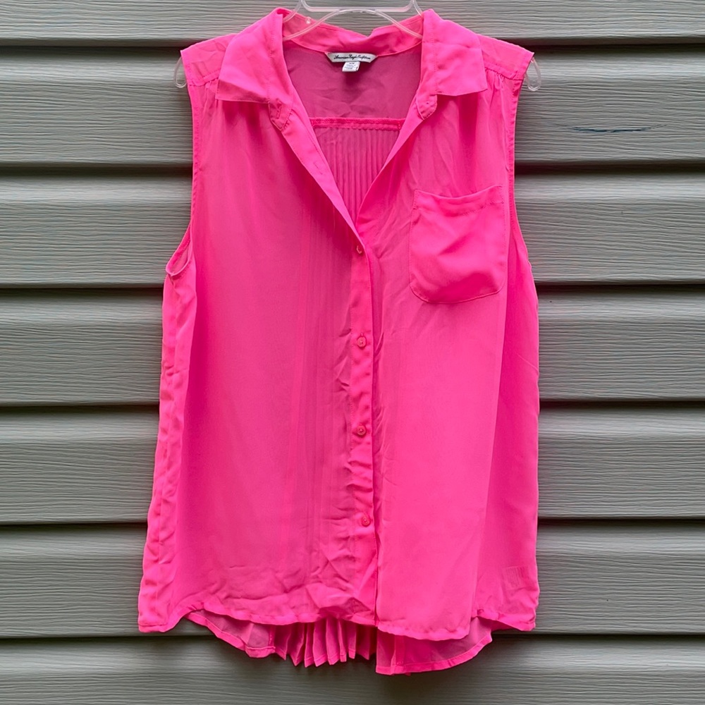 AEO Hot Pink Semi-Sheer Sleeveless Blouse